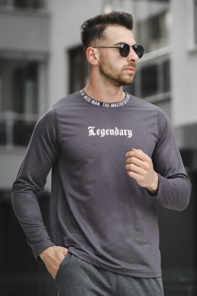 Oksit Світшот чоловічий з принтом на комірі, облягаючий крій, еластичний, комір-стійка