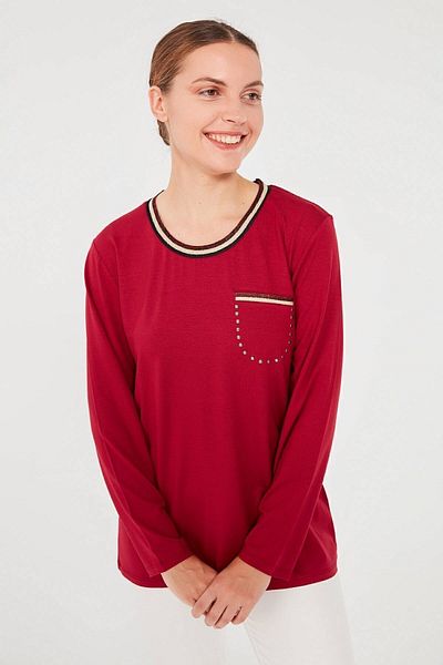 Desen Triko Women's Collar Lurex Blouse Red