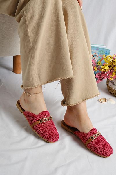 Oksit Γυναικείες παντόφλες Irene Gold Buckle Λεπτομερείς πλεκτές για το σπίτι και το εξωτερικό