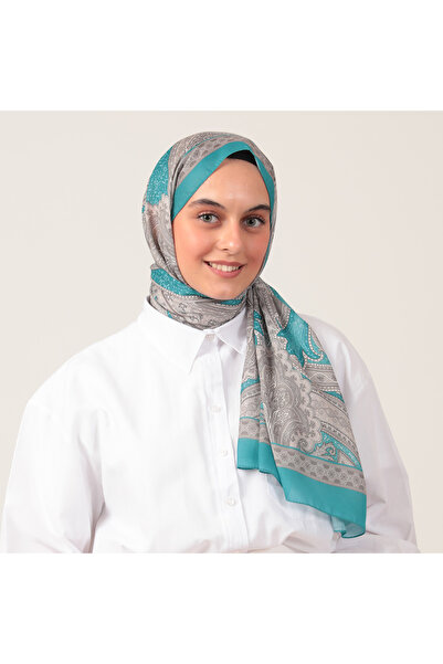 ipekistanbul Cotton Silk Shawl - Indian Pattern - Cyan