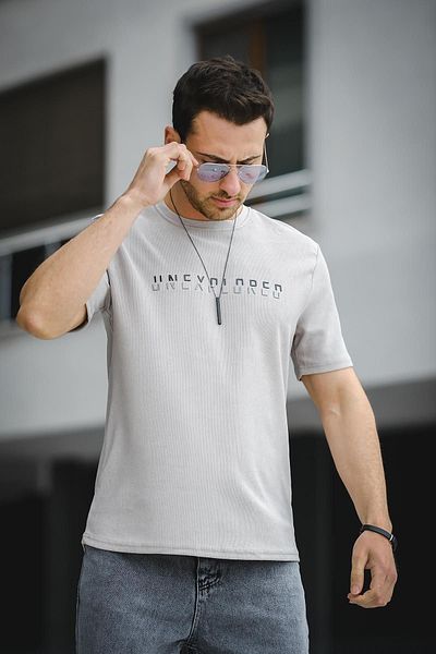 Oksit Ανεξερεύνητο εμπριμέ ανδρικό μπλουζάκι Comfort Fit Crew Neck Lycra