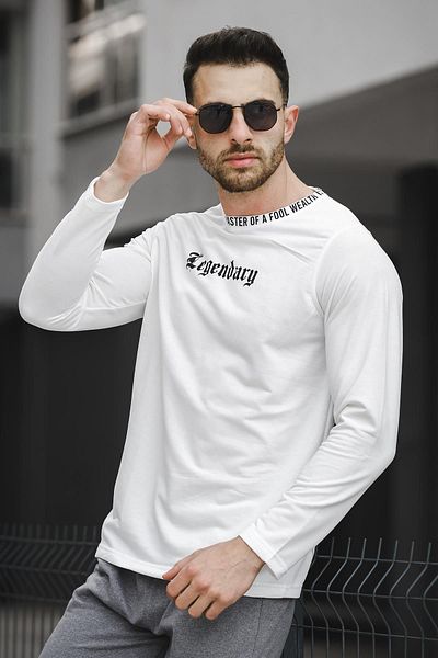 Oksit Ανδρικό φούτερ με στάμπα Legend Collar Slim Fit Lycra Crew Neck