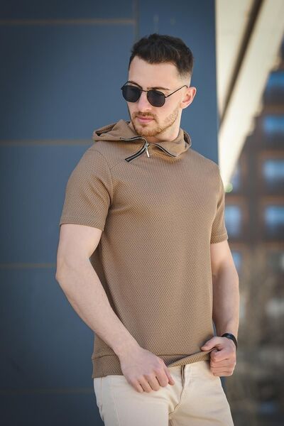 Oksit Ανδρικό μπλουζάκι με κουκούλα Valery Slim Fit με υφή με φερμουάρ