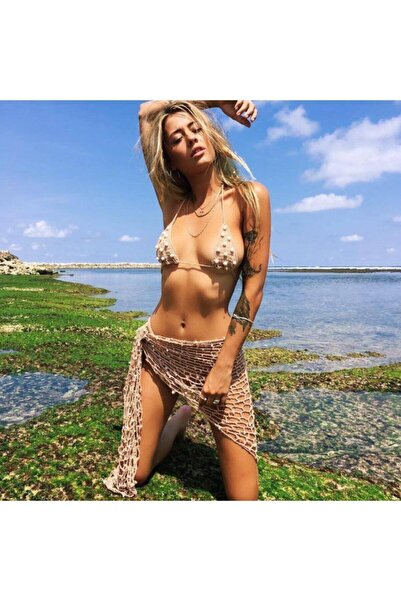 Major Butik Tığ Örgü Incili String Tanga Bikini Takım