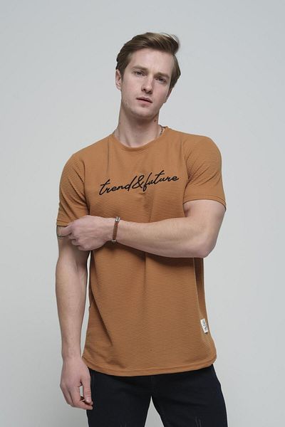 Oksit Мъжка тениска - Trend Future, Бродирана, Овална пола, Slim Fit