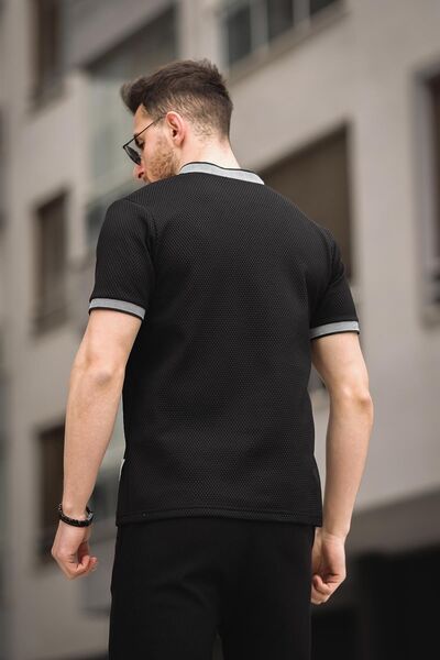 Oksit Ανδρικό μπλουζάκι College με φερμουάρ Fabre Honeycomb Pattern