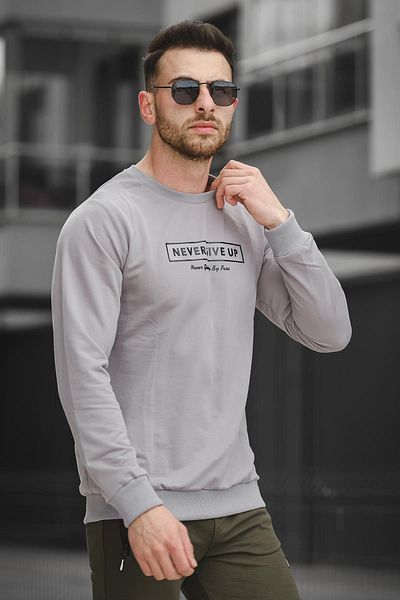 Oksit Мъжки суичър с щампа с кръгло деколте от ликра Never Give Up