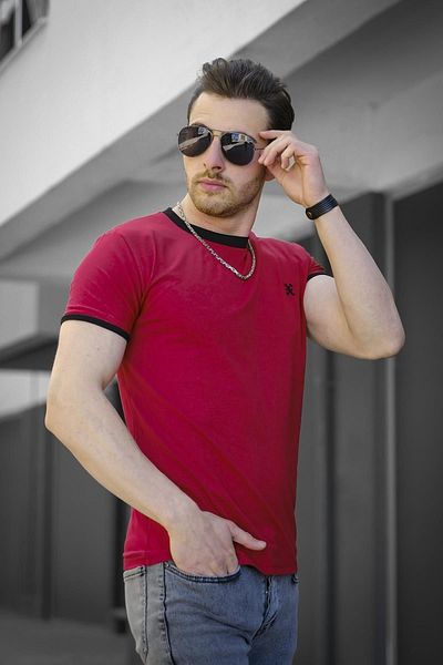 Oksit Ανδρικό μπλουζάκι Riad Slim Fit Lycra με Λεπτομέρεια κεντήματος και Piping στον γιακά