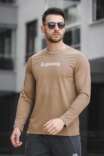 Oksit Ανδρικό φούτερ με στάμπα Legend Collar Slim Fit Lycra Crew Neck
