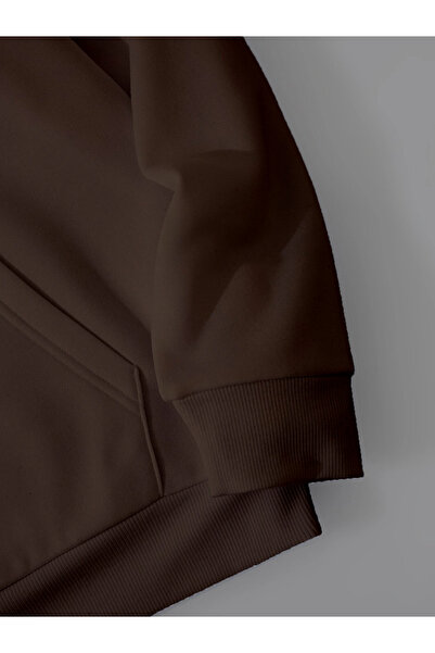 Harmandar Унисекс кафяв суитшърт с качулка и шарка на аниме акула - с джоб кенгуру