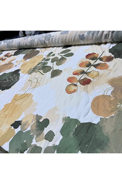 Yaren Ülker İpek Şifon Bambu Kumaş Çift En Yaprak Desenli