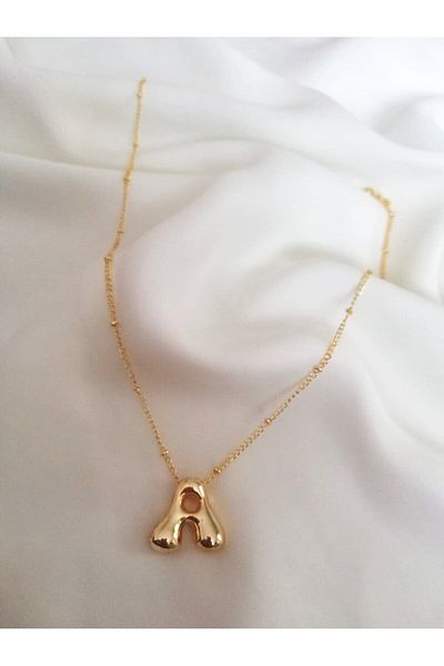 Judas Takı Gold Color Balloon Letter A Necklace - Initial Design