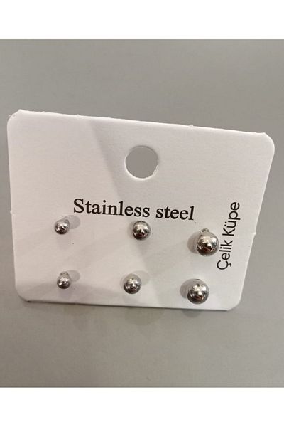 Tişt Accessory Steel 6pcs Set Earrings Women Men Unisex Silver Color Minimal Ball Earrings
