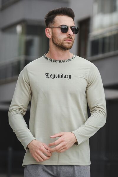 Oksit Ανδρικό φούτερ με στάμπα Legend Collar Slim Fit Lycra Crew Neck