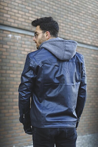 Oksit Шкіряна куртка з капюшоном Tuci Cesar Slim Fit з флісом на внутрішній стороні