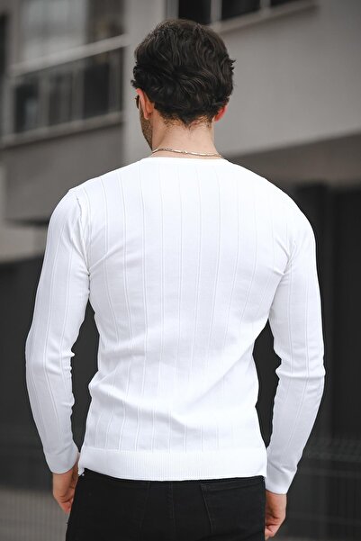 Oksit Ht340005 Hidden Striped Crew Neck Men's Knitwear Long Sleeve T-Shirt