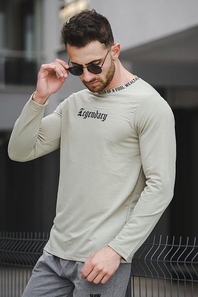 Oksit Ανδρικό φούτερ με στάμπα Legend Collar Slim Fit Lycra Crew Neck