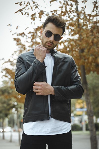 Oksit Ανδρικό δερμάτινο παλτό Piero Extra Slim Fit με Fleece Εσωτερικό