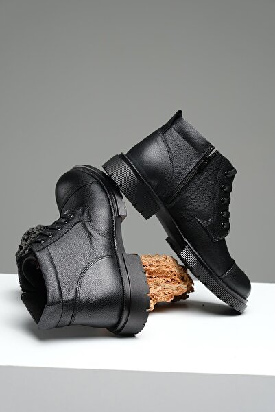 Oksit Gerino Men's Genuine Leather Boots with Zipper Detail