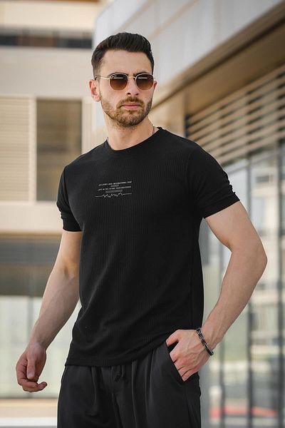Oksit Ανδρικό μπλουζάκι με στάμπα Ritmo Rhythm Pattern Slim Fit Lycra