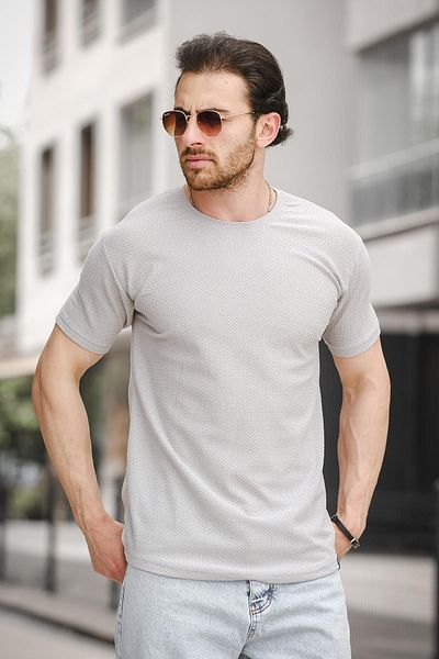 Oksit Ft 2454 Ανδρικό μπλουζάκι με πλεκτό σχέδιο Crew Neck Lycra Slim Fit