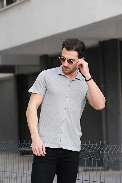 Oksit Ht340015 Polo Collar Patterned Slim Fit Short Sleeve Knitwear Men's Shirt