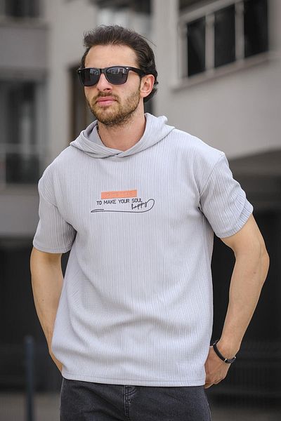Oksit Ανδρικό μπλουζάκι Trc 2789 Oversize με στάμπα με κουκούλα