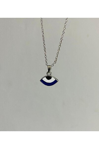 Judas Takı Navy Blue and White Enameled Silver Women's Necklace