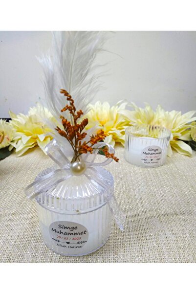 Murat Süs Doğal Çiçekli Ve Tüylü Kristal Mum 50 Adet Düğün, Nişan, Nikah Şeke...