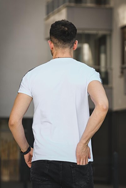 Oksit Темна принтована чоловіча футболка з лайкри з смужкою на плечі