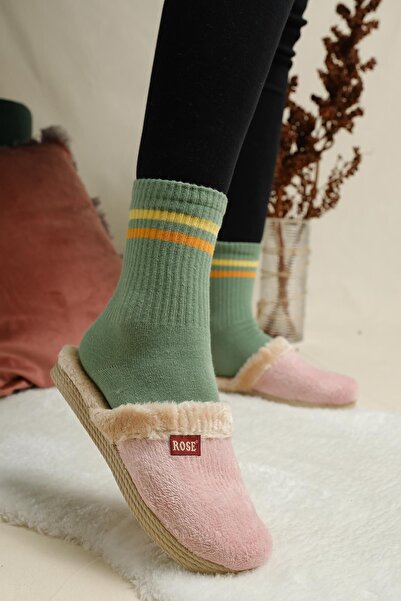 Oksit Senda Fluffy House Slippers Winter Stoned Women's House Slippers Guest Slippers