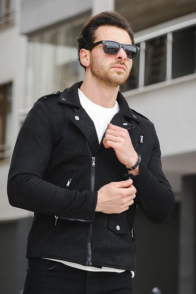 Oksit Ανδρικό σουέτ παλτό Tuc 2010 Slim Fit Cross Zipper
