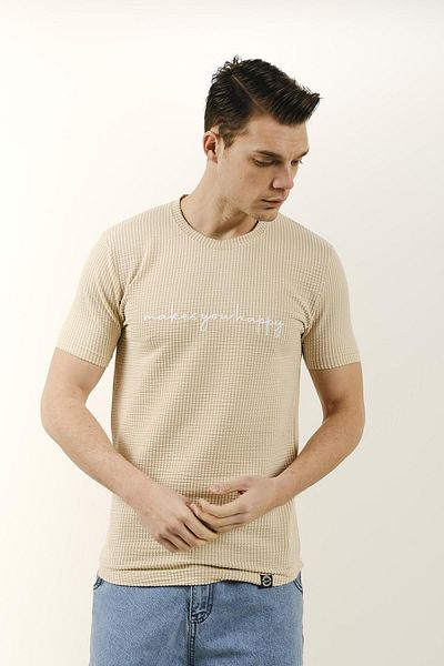 Oksit Ανδρικό T-Shirt Sheldon Slim Fit Basic - ριγέ, λαιμόκοψη, πλεκτό κείμενο με λεπτομέρειες