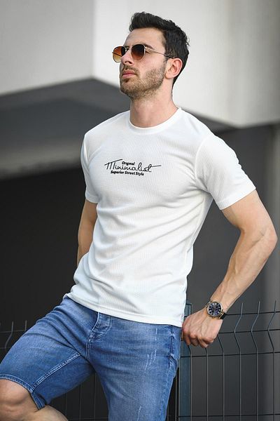 Oksit Ανδρικό μπλουζάκι Lycra με στάμπα Mizza Flock με μοτίβο βάφλας με λεπτή εφαρμογή