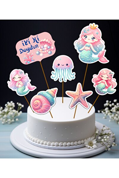 Hiras Dizayn 7 قطع كعكة حورية البحر الكبيرة - مسواك، كعكة كب كيك مزخرفة، زينة...