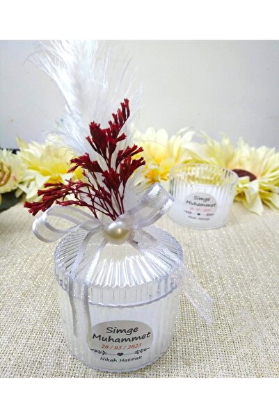 Murat Süs Doğal Çiçekli Ve Tüylü Kristal Mika Bardak Mum Düğün, Nişan, Nikah ...