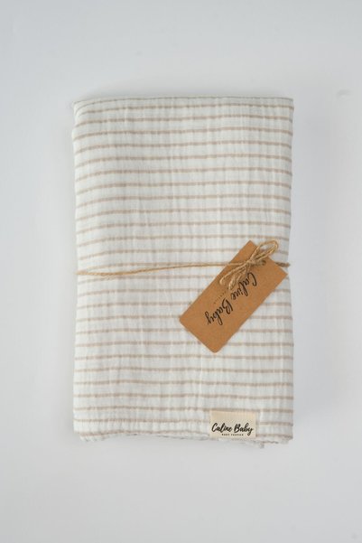 Caline Baby 2 Layer Striped Muslin Swaddle Cloth 30/10 - 120x120 Cm Beige