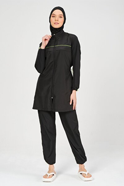 ALFASA Süs Dikişli Tam Kapalı Kadın Büyük Beden Tesettür Mayo 24231 Siyah