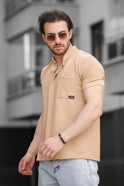 Oksit Ανδρικό πουκάμισο Dennie Single Pocket Waffle, λεπτό κοντό μανίκι με λαιμόκοψη