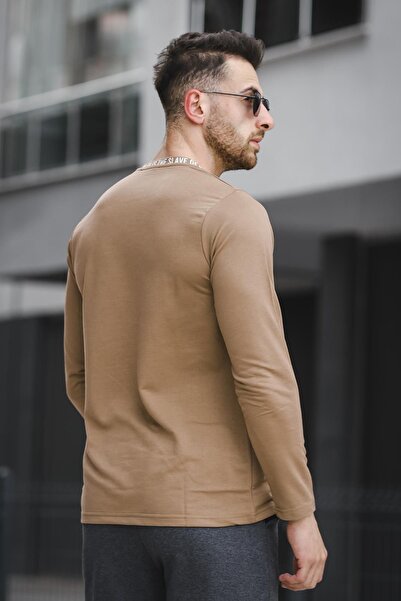 Oksit Світшот чоловічий з принтом на комірі, облягаючий крій, еластичний, комір-стійка