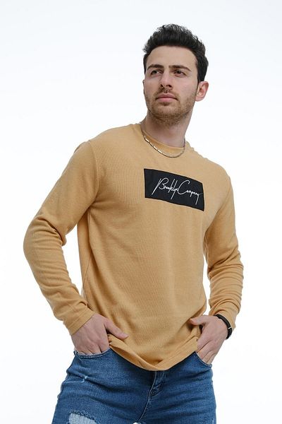 Oksit Мъжки трикотажен пуловер Lot Slim Fit с бродирана кръгла яка