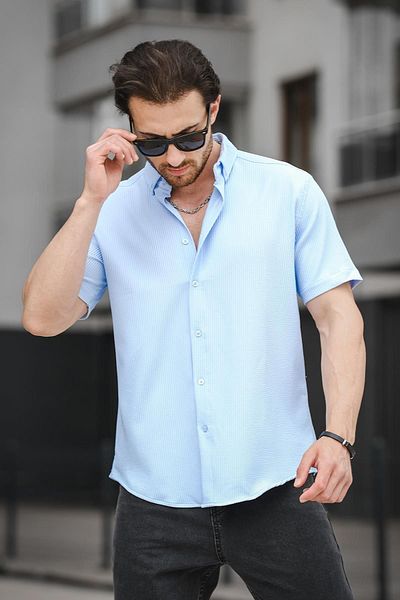 Oksit Cămașă pentru bărbați Trc 2808 Autoban Fabric Slim Lycra cu mânecă scurtă
