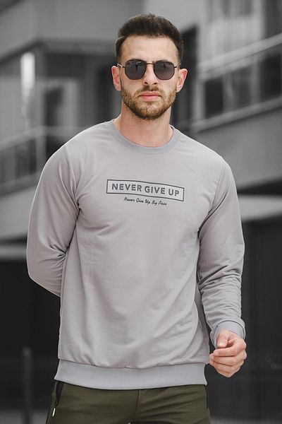 Oksit Мъжки суичър с щампа с кръгло деколте от ликра Never Give Up