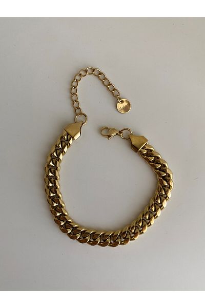 Owentis Steel Gold Thin Gourmet Chain Bracelet - Does Not Blacken-