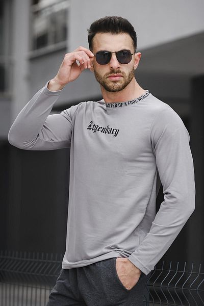 Oksit Ανδρικό φούτερ με στάμπα Legend Collar Slim Fit Lycra Crew Neck