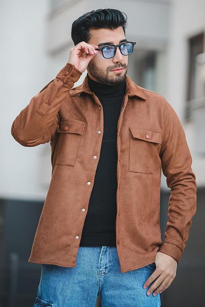 Oksit Ανδρικό πουκάμισο Udeq Slim Fit με διπλή τσέπη Lycra Suede