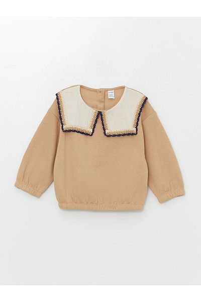 LC Waikiki Lcw Baby Beige Baby Girl Sweatshirt and Leggings - Crew Neck, Long Sleeve, Printed 2-piece Set