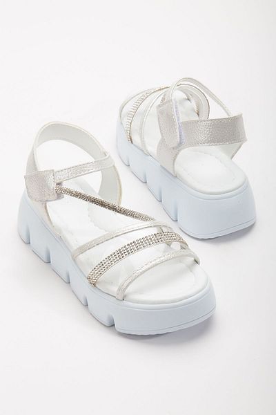 BDKButik High Sole Girl's Sandal, Velcro Stone Sandal