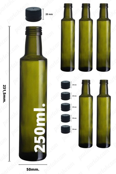 parlakcam 5 Adet Zeytinyağı Şişesi Yeşil Cam Şişe 250ml Dorica Yağdanlık Yağl...