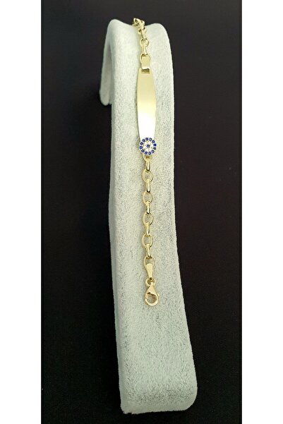 Goldlife jewellery Bebek Altın 14 Ayar Nazar Boncuklu Isimlikli Künye